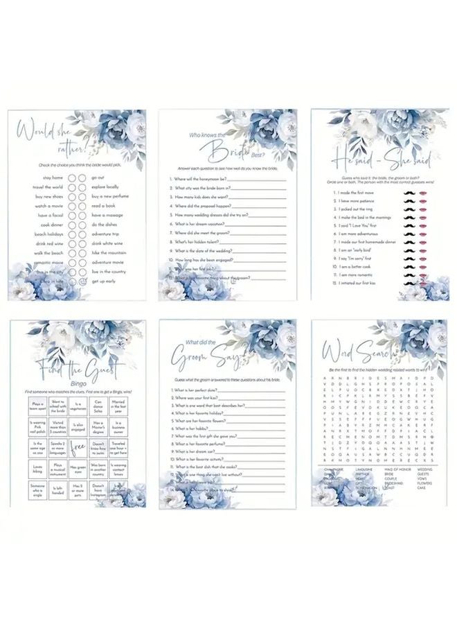 120Pcs Blue Floral Bridal Shower Games Wedding Party Activities Bingo For Guests